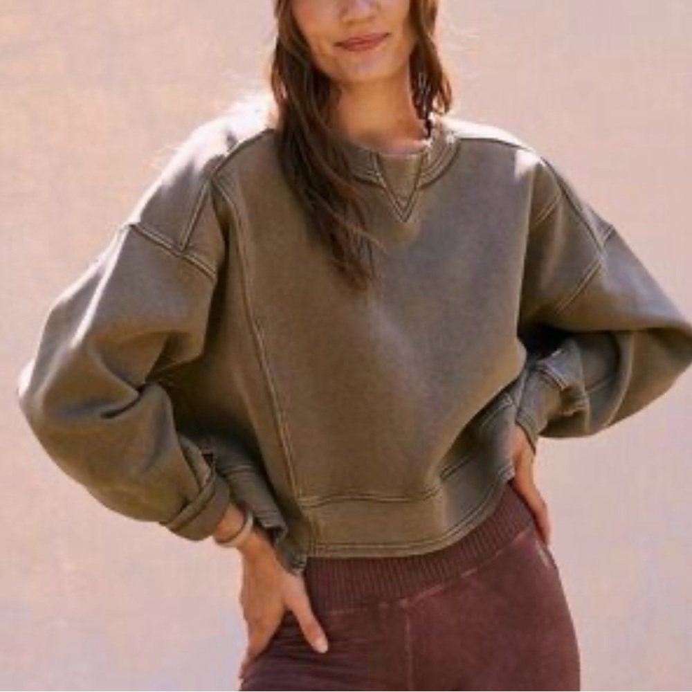 Free People Movement Intercept Green Cropped Pullover Sweatshirt Womens Small